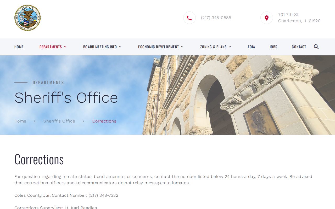 Coles County Jail release status and corrections information