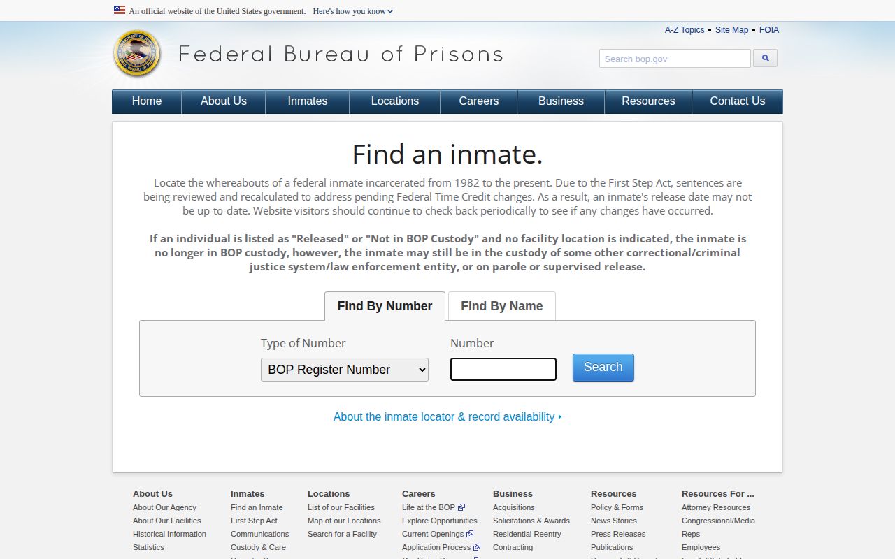Federal Bureau of Prisons Coles County inmate release locator