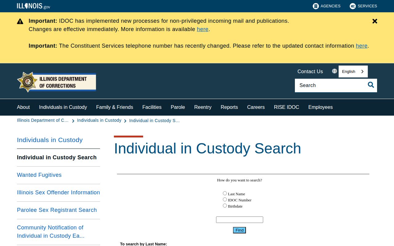Illinois DOC search for Coles County released state inmates