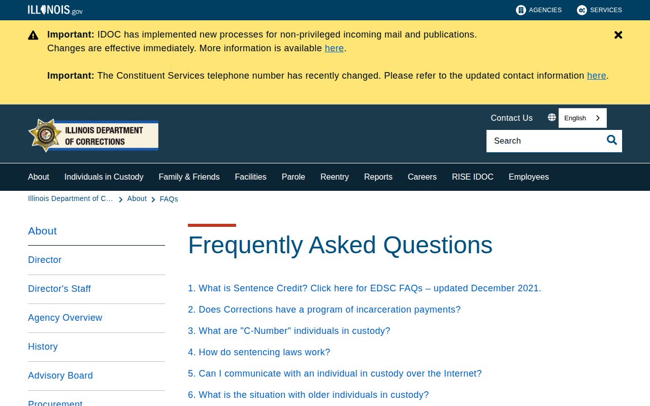 IDOC Coles County archived release and sentence credit information